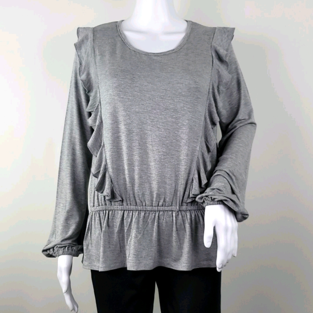 Chaser Blouson Sleeve Ruffle Peplum Top